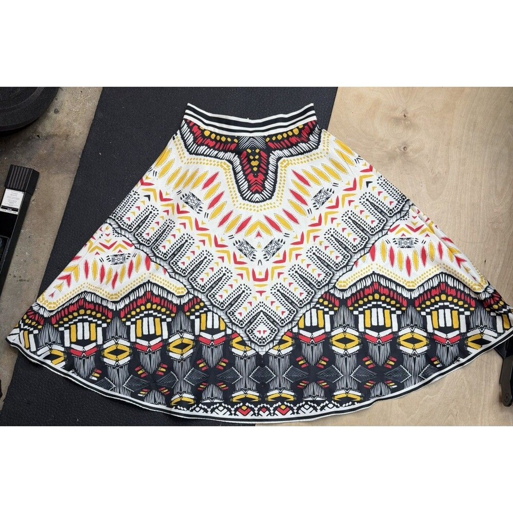 Jealous Tomato Womens M Tribal Aztec Print A-Line Midi Skirt Elastic Back Zip